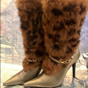 ~*Bakers leather fur heel boots GORGEOUS sz7*~